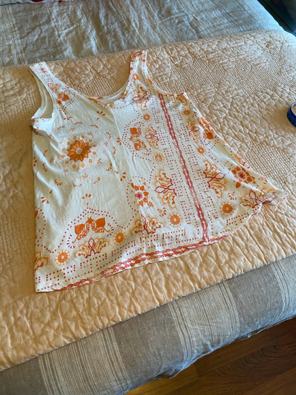 Lucy & Laurel White Linen/Cotton Tank with Orange Floral Print, Women’s Size M - Picture 8 of 8